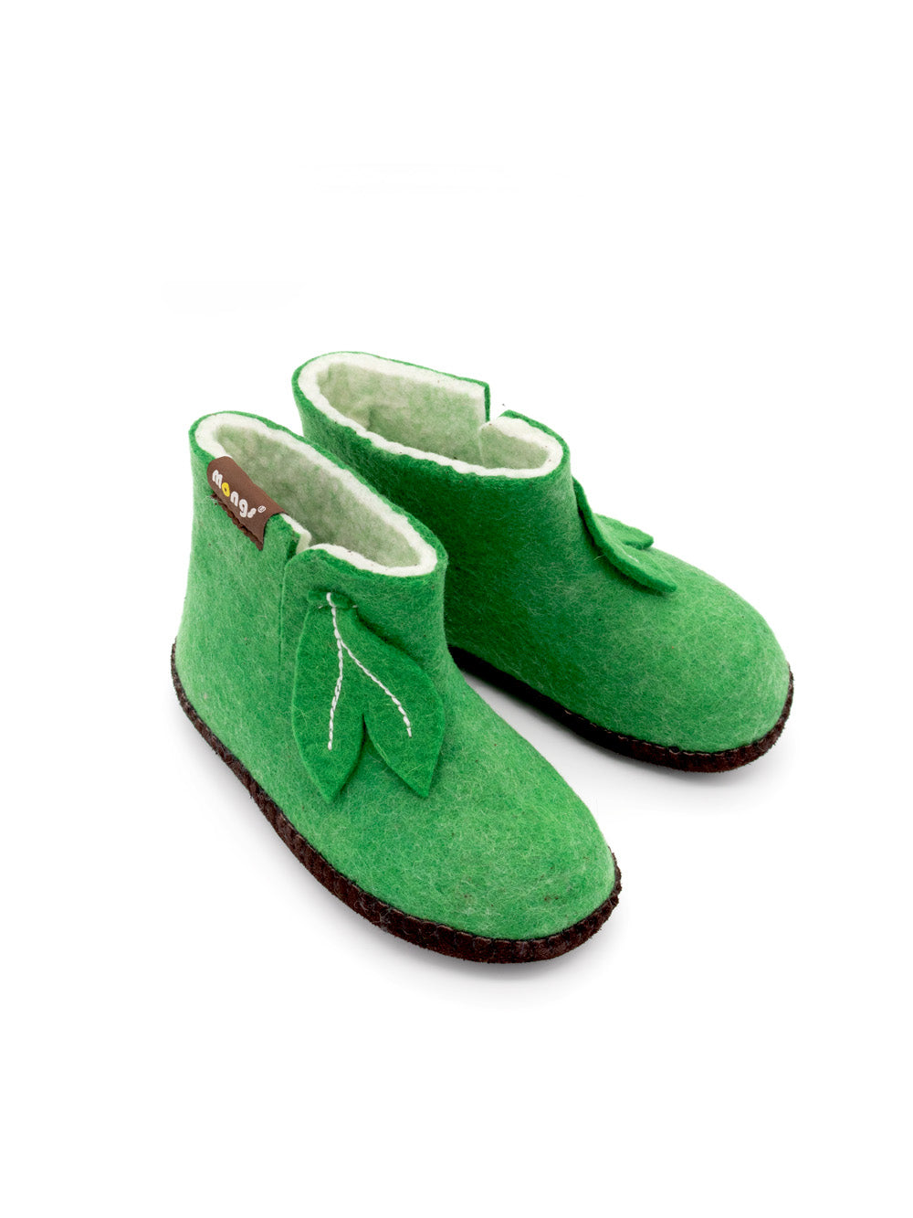 Mini mongs Uni grün mit Blatt - Kinderhausschuhe/Kinderpantoffeln