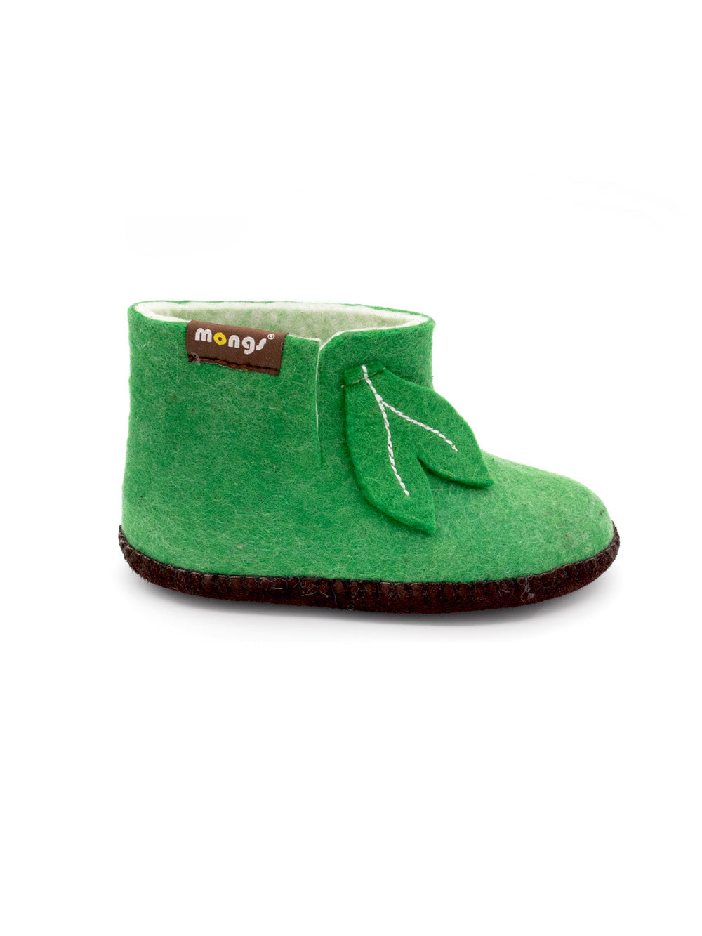 Mini mongs Uni grün mit Blatt - Kinderhausschuhe/Kinderpantoffeln
