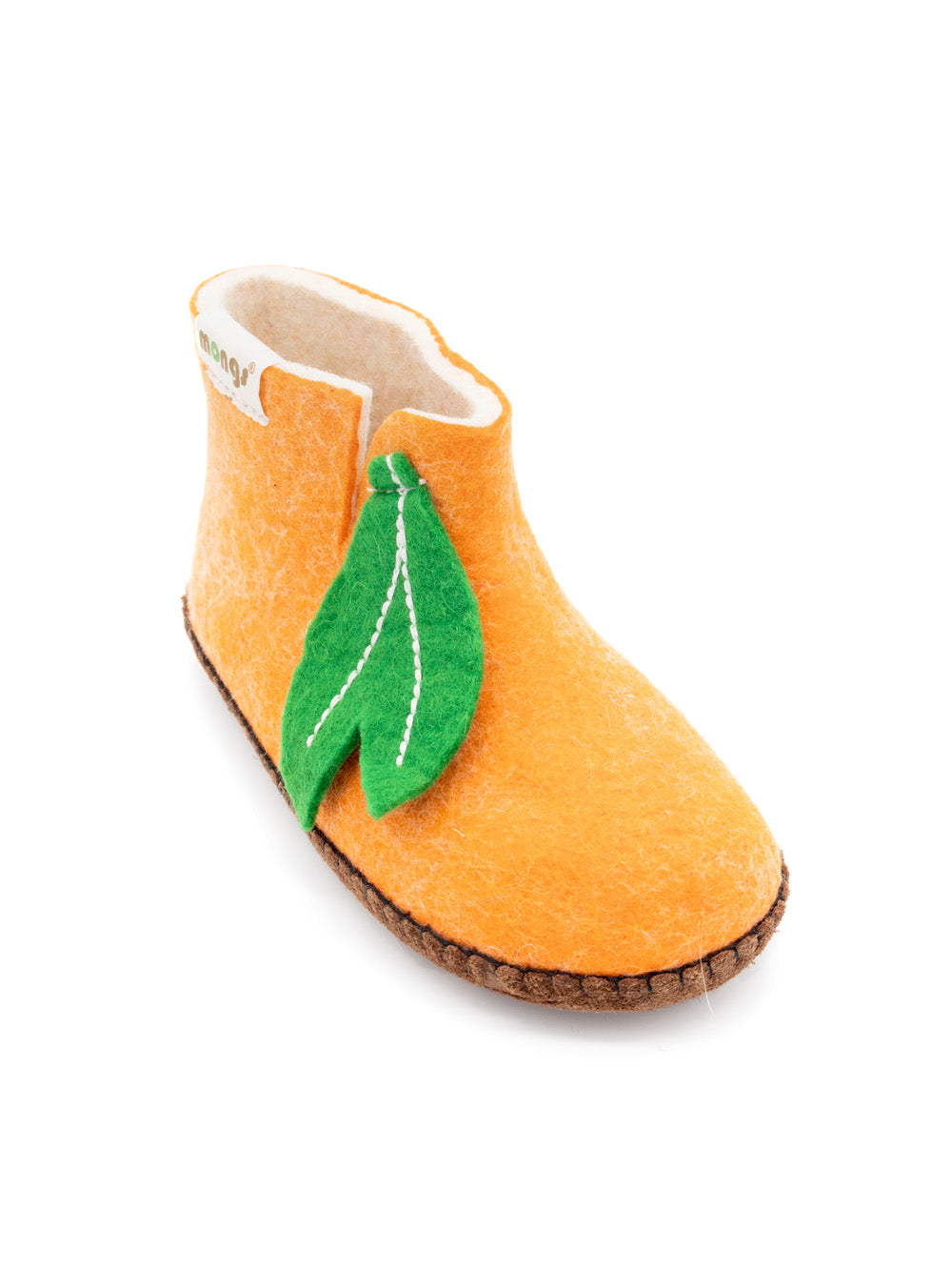 Mini mongs Uni orange mit Blatt - Kinderhausschuhe/Kinderpantoffeln