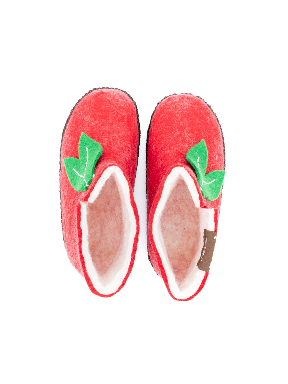 Mini mongs Uni rot mit Blatt - Kinderhausschuhe/Kinderpantoffeln