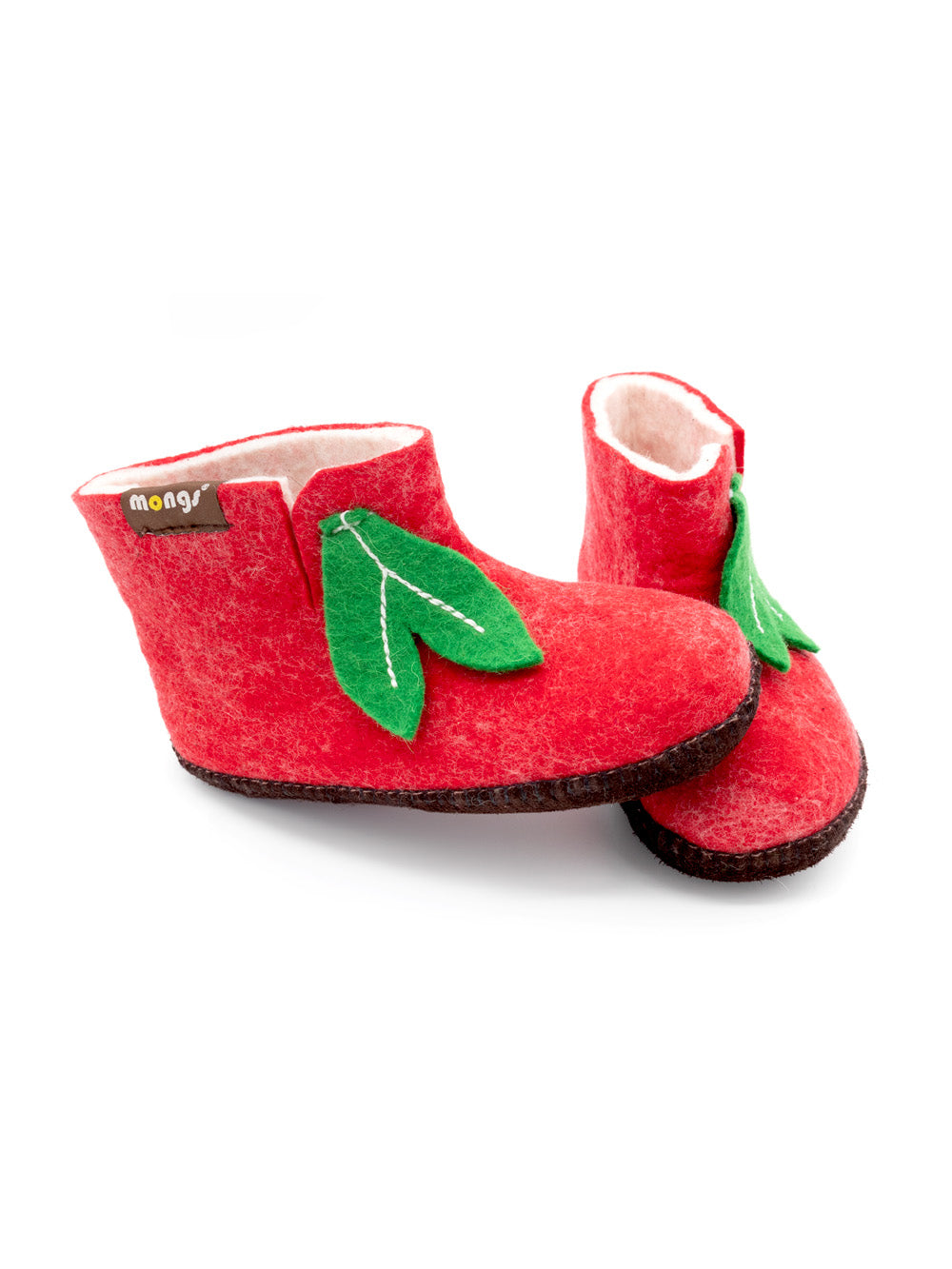 Mini mongs Uni rot mit Blatt - Kinderhausschuhe/Kinderpantoffeln