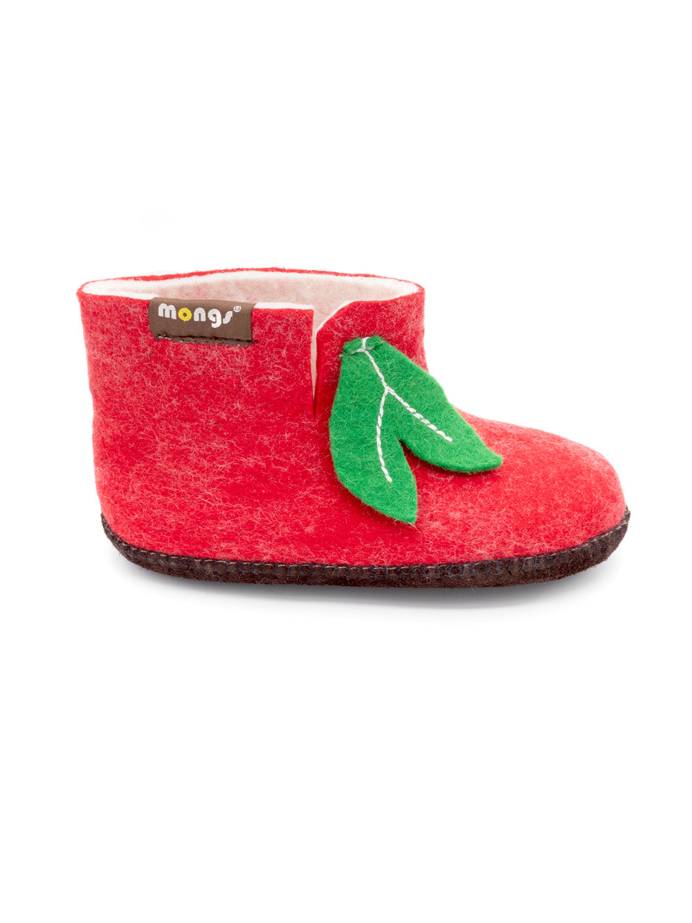 Mini mongs Uni rot mit Blatt - Kinderhausschuhe/Kinderpantoffeln
