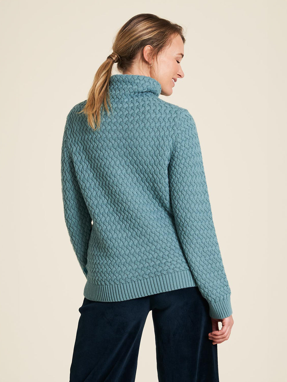 Warm turtleneck sweater ocean