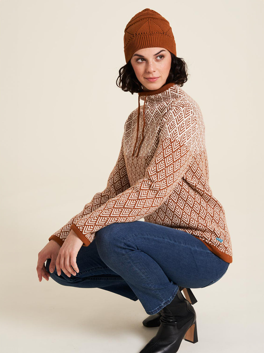 Pull col roulé caramel