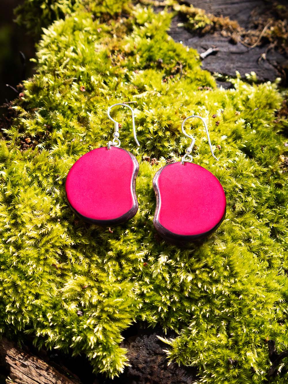 Boucles d'oreilles Carlaret rose foncé - LaTagua noix argent