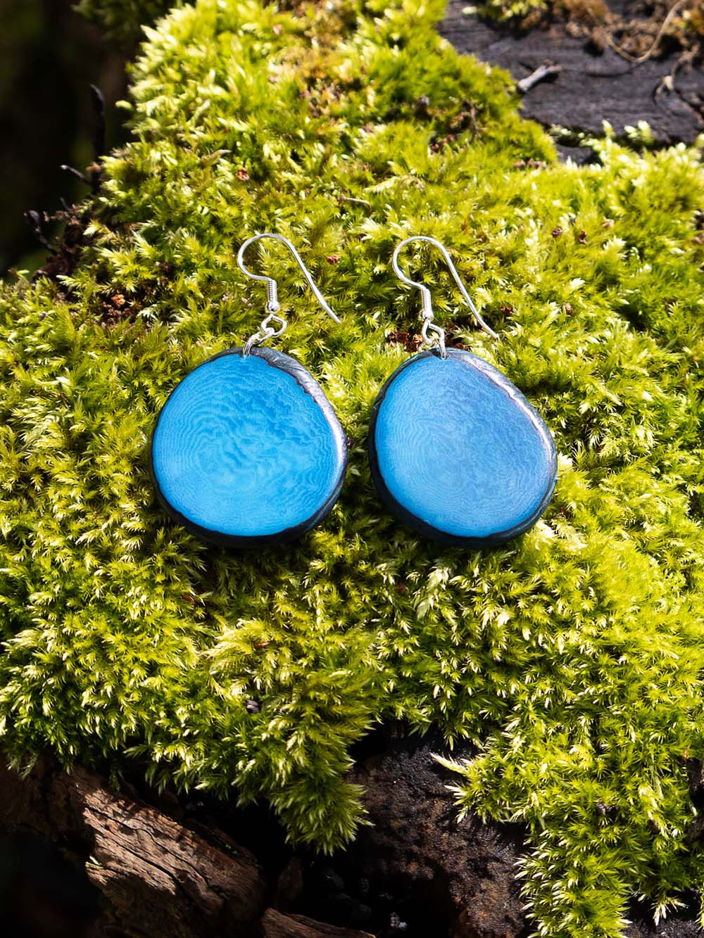 Boucles d'oreilles Carlaret bleu - LaTagua noix argent