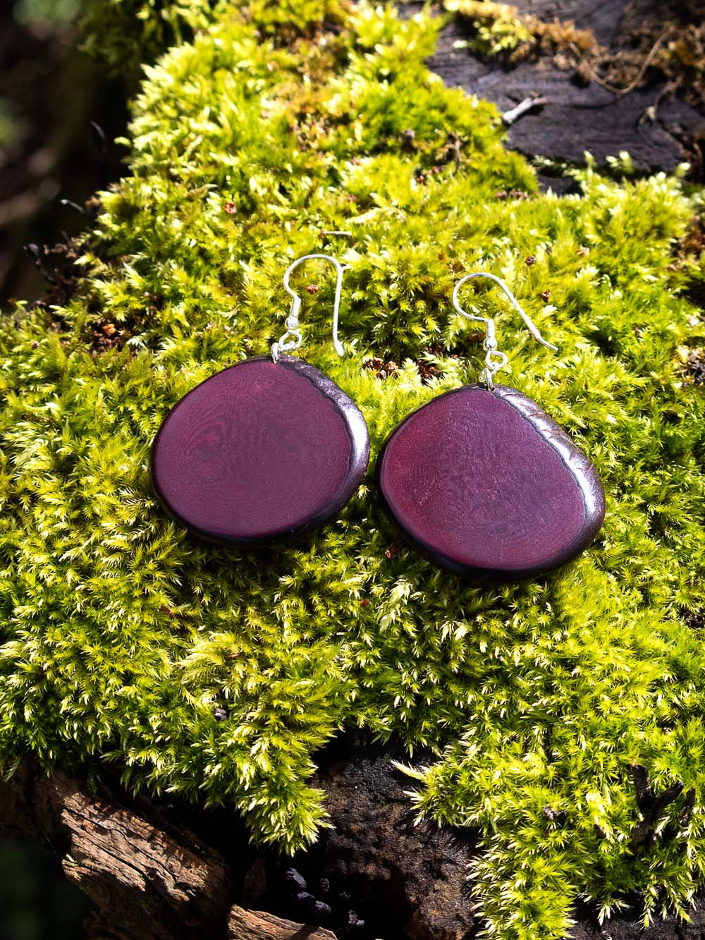 Boucles d'oreilles Carlaret bordeaux - LaTagua noix argent
