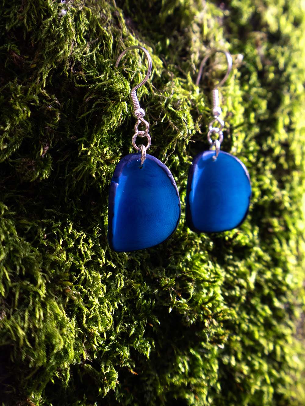 Boucles d'oreilles Lararet bleu - LaTagua noix argent