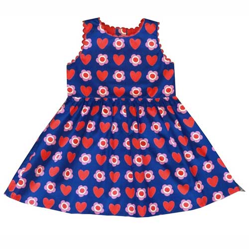 robe bleue pour enfants avec fleurs et coeurs