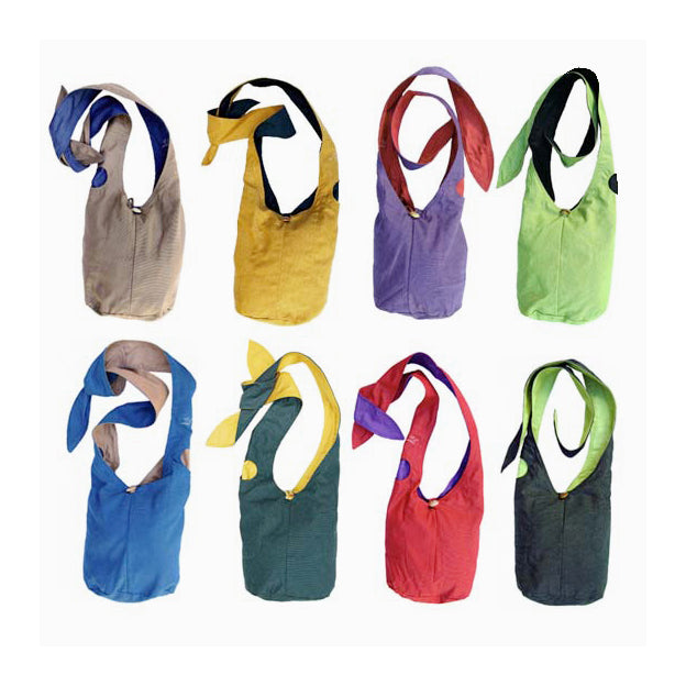 Reversible bag made of organic canvas petrol/mustard