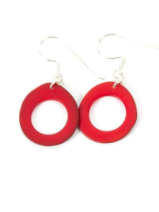 Boucles d'oreilles Doniret rouge - Boucles d'oreilles noix LaTagua argent