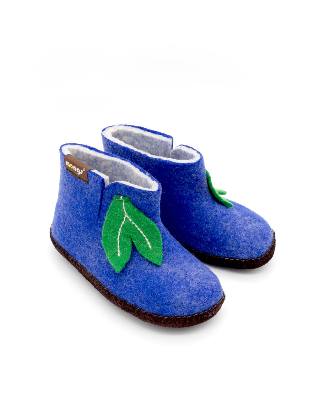 Baby Mongs Uni blau mit Blatt - Babyschuhe / Krabbelschuhe