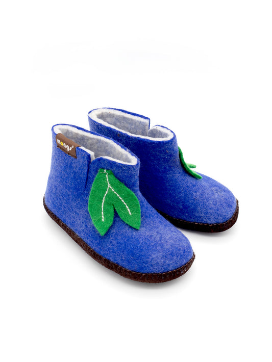 Mini mongs Uni blau mit Blatt -  Kinderhausschuhe/Kinderpantoffeln