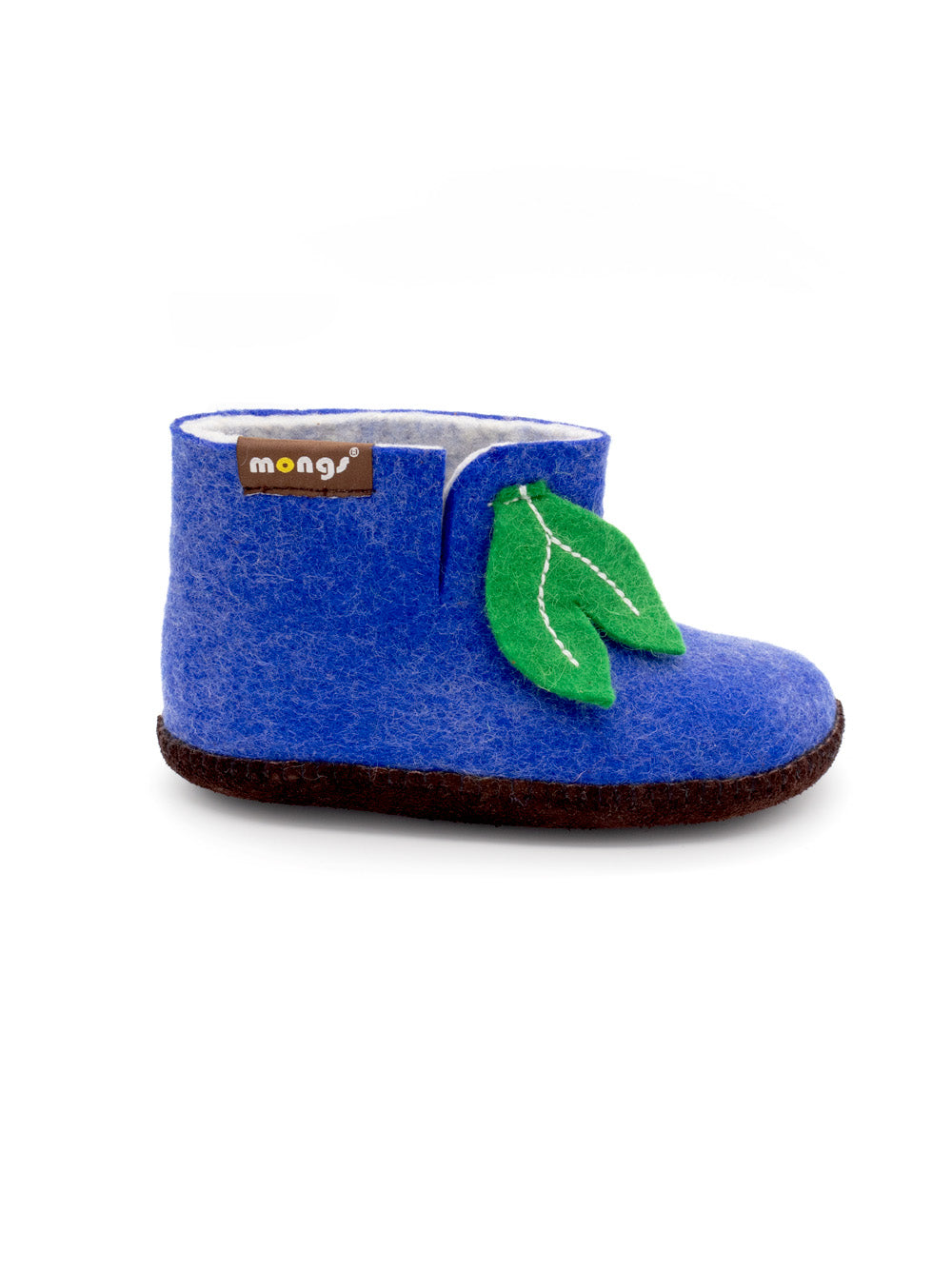 Baby Mongs Uni blau mit Blatt - Babyschuhe / Krabbelschuhe