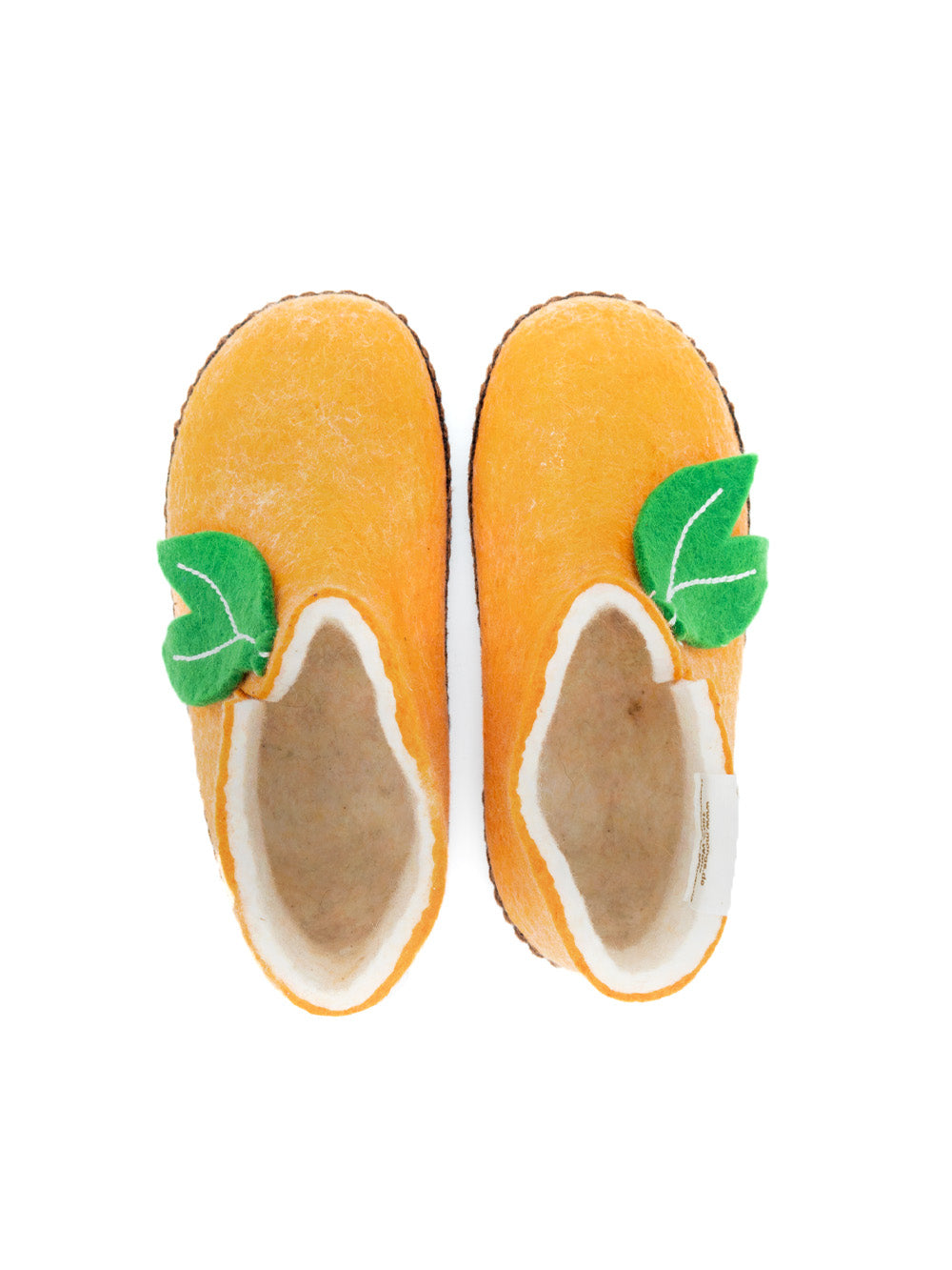 Mini Mongs Uni orange mit Blatt - Kinderhausschuhe/Kinderpantoffeln