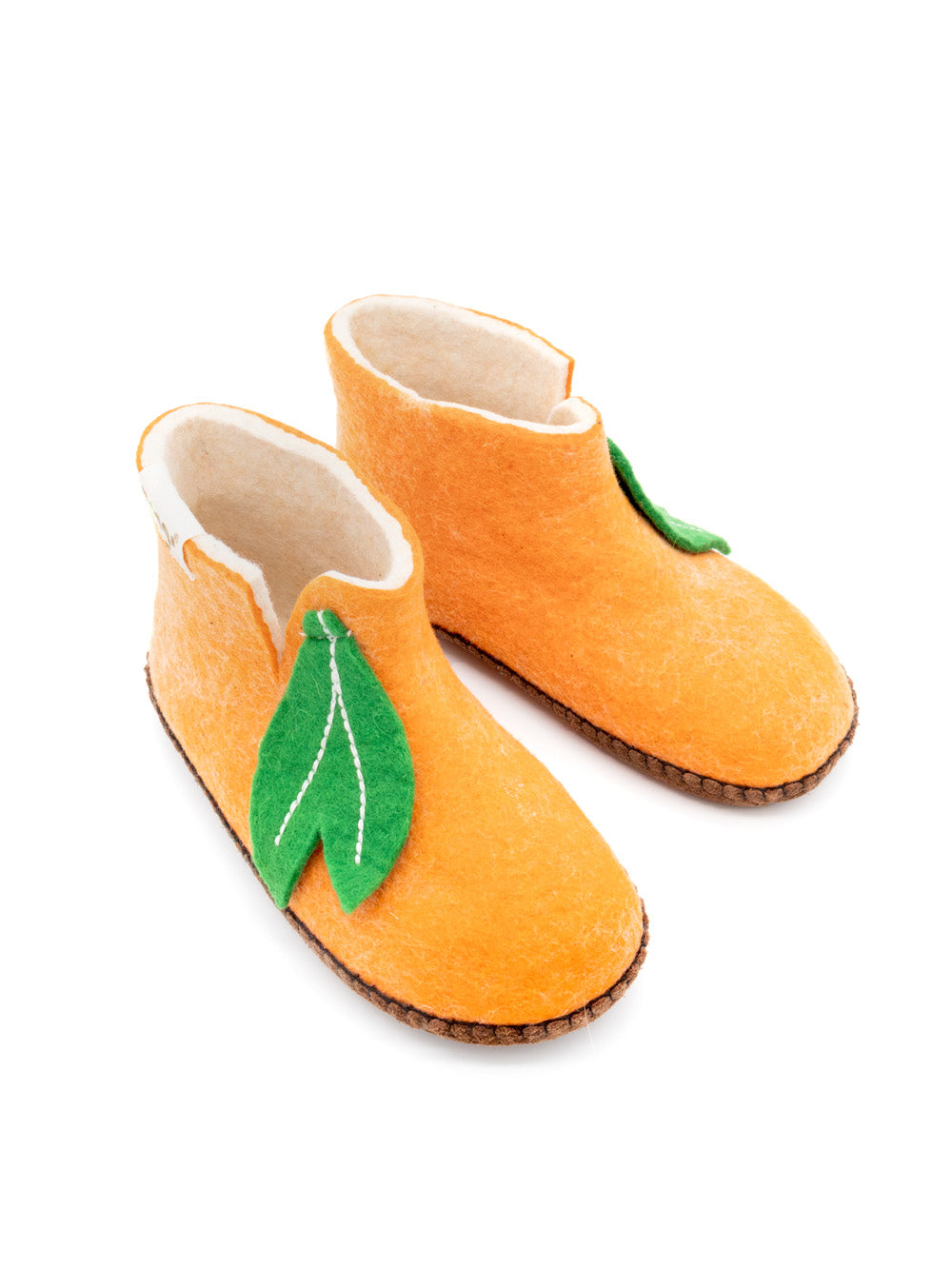 Baby Mongs Uni orange mit Blatt - Babyschuhe / Krabbelschuhe