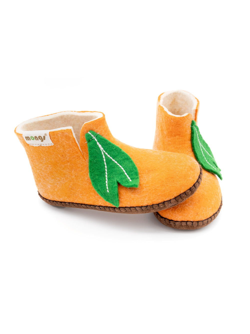 Mini Mongs Uni orange mit Blatt - Kinderhausschuhe/Kinderpantoffeln