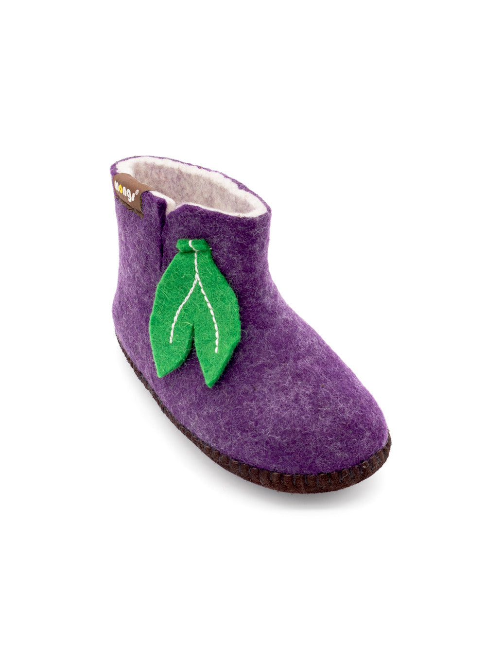 Baby Mongs Uni violett mit Blatt - Babyschuhe / Krabbelschuhe