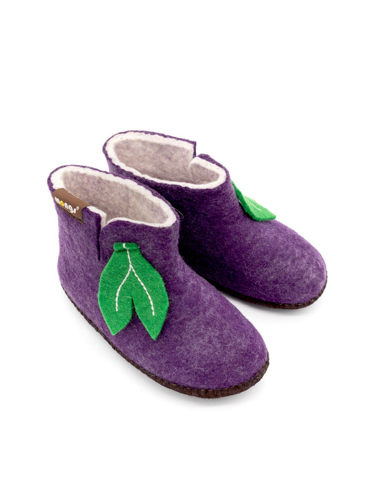 Baby Mongs Uni violett mit Blatt - Babyschuhe / Krabbelschuhe