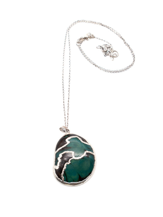 Halskette Plata 35 schwarz/grün - La Tagua Nuss silber