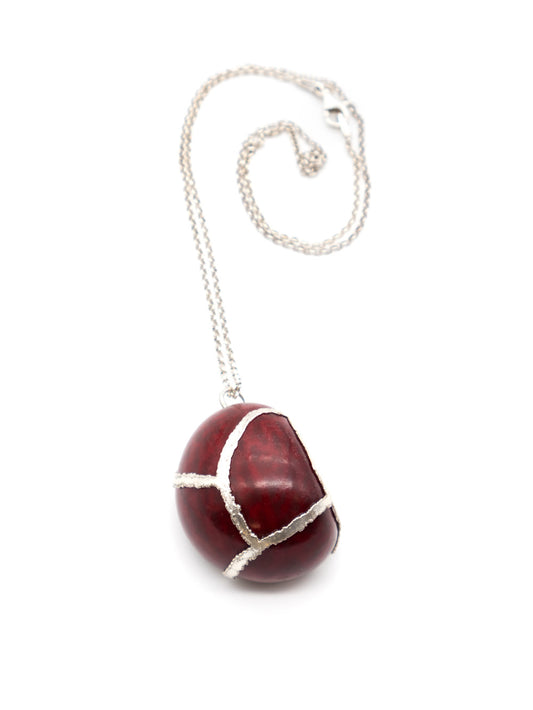 Halskette Plata 35 bordeaux - La Tagua Nuss silber