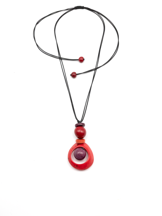 Halskette Dona Rot - La Tagua Nuss & Bombona Kugel