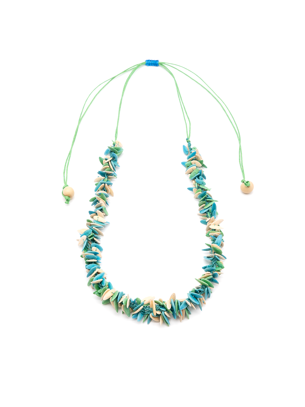 Halskette Trenza Hellblau/Grün/Weiss - Melonenkerne - La Tagua