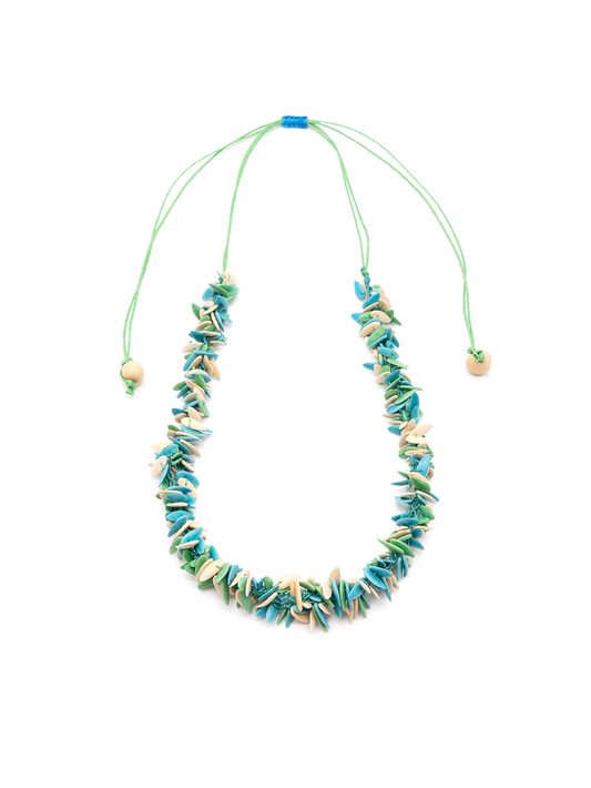 Halskette Trenza Hellblau/Grün/Weiss - Melonenkerne - La Tagua
