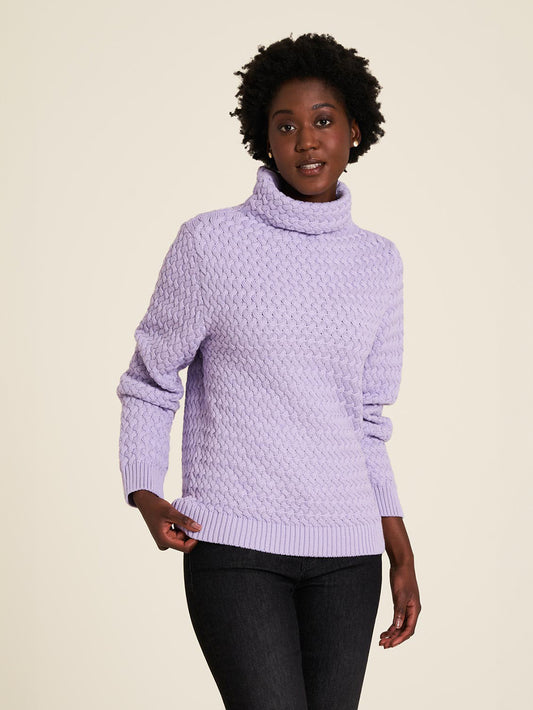 Pull chaud à col roulé lilas