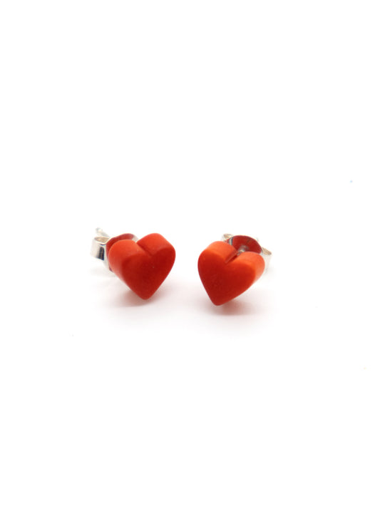Heart stud earrings Corazones orange - LaTagua nut earrings silver