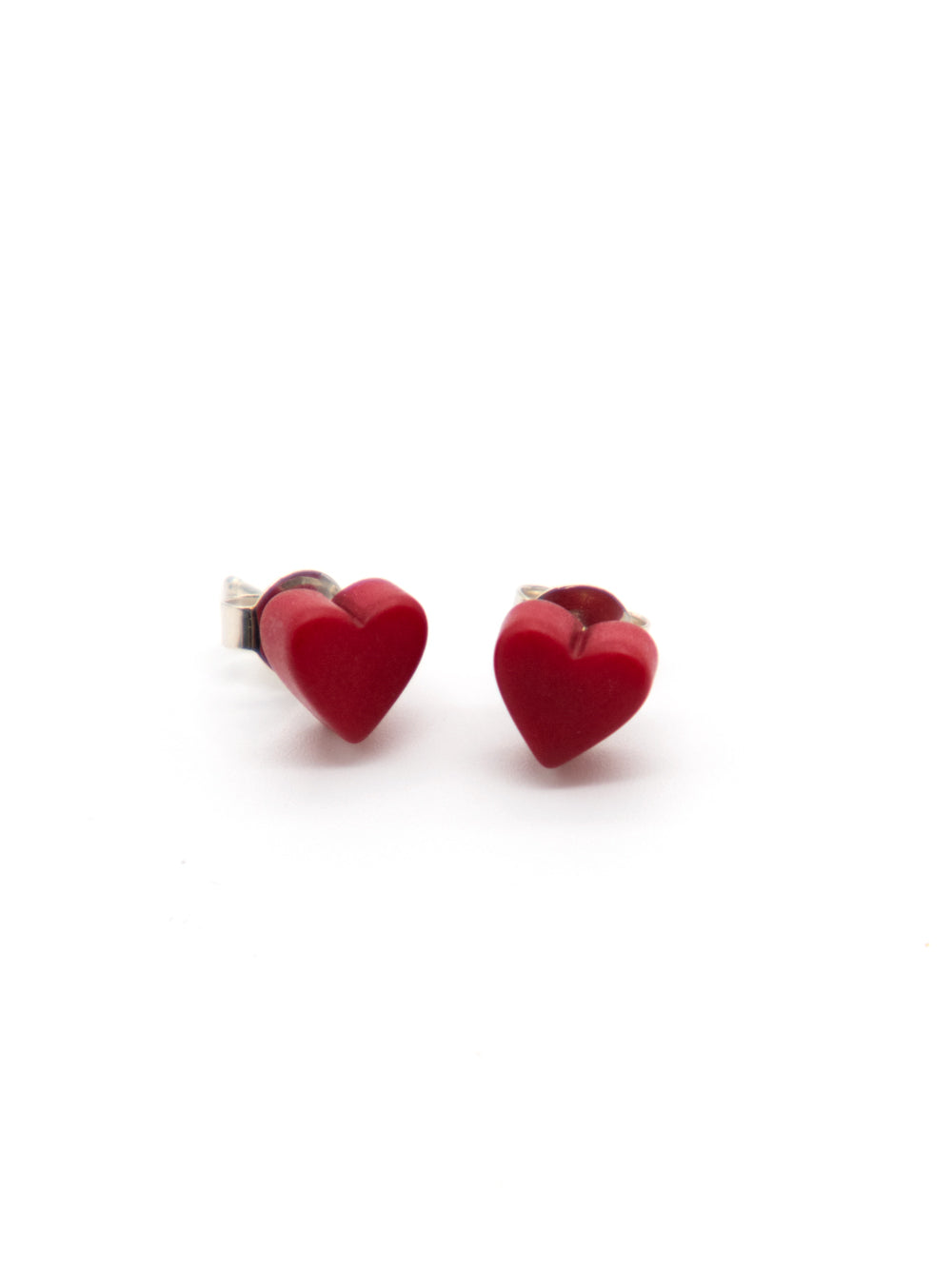 Heart stud earrings Corazones red - LaTagua nut earrings silver