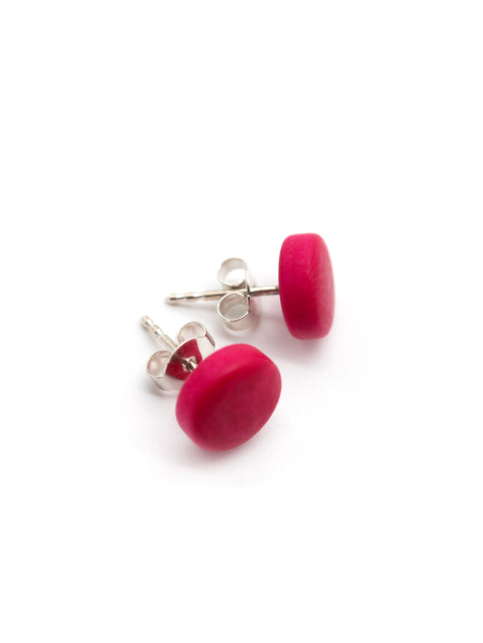 Stud earrings Topo red - LaTagua nut earrings silver