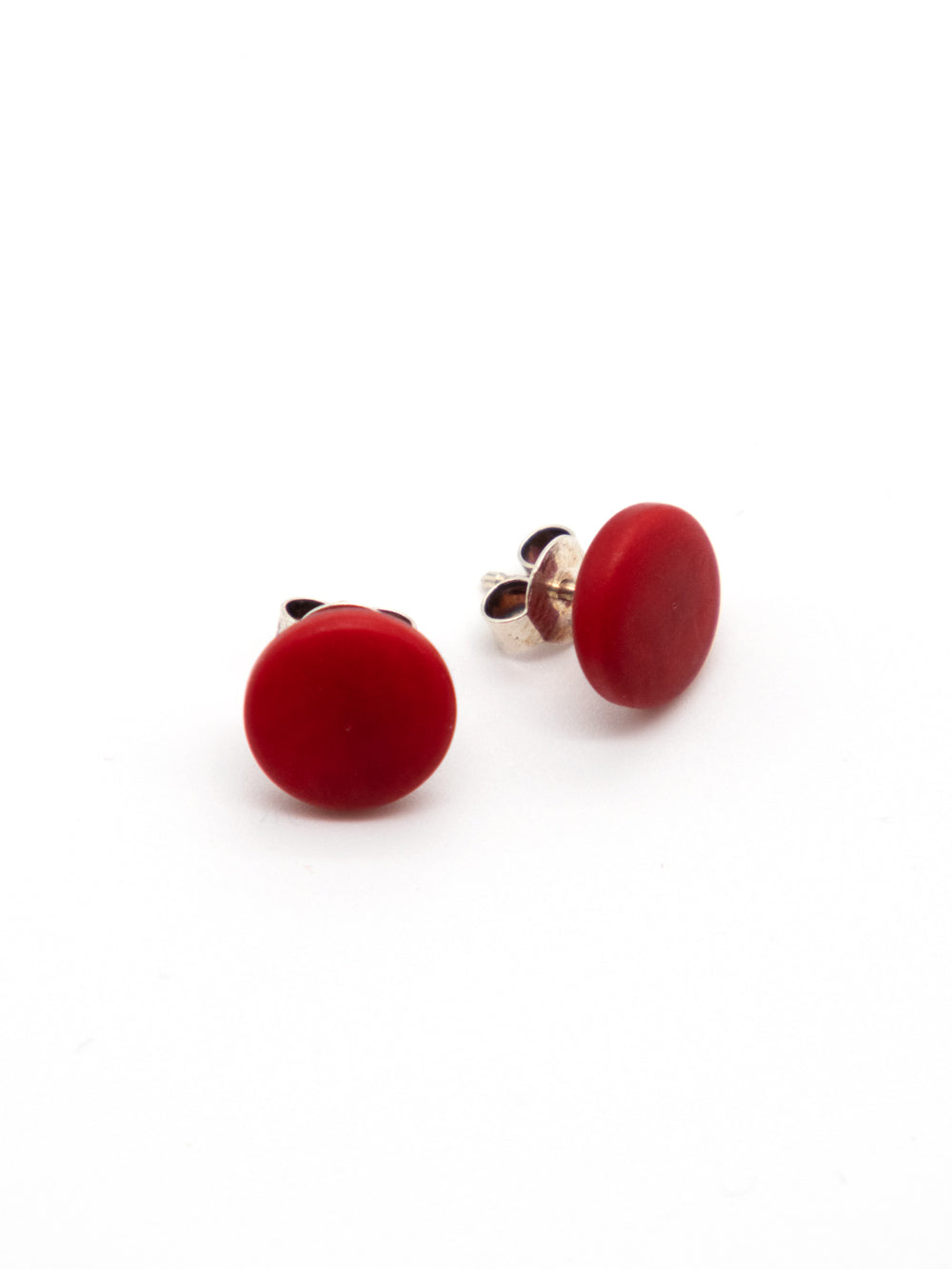Stud earrings Topo red - LaTagua nut earrings silver