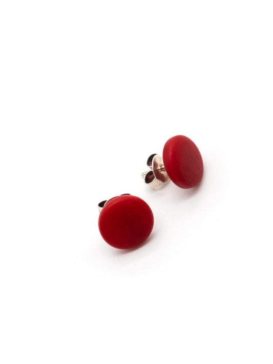 Stud earrings Topo red - LaTagua nut earrings silver