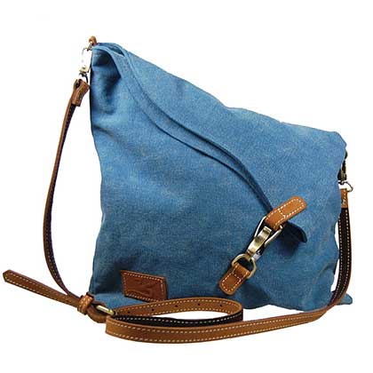 Handbag with modern flapover jeans blue