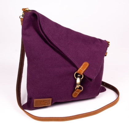 Handbag with modern flapover purple