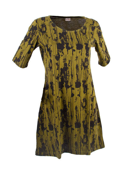 Cotton dress olive green with short sleeves